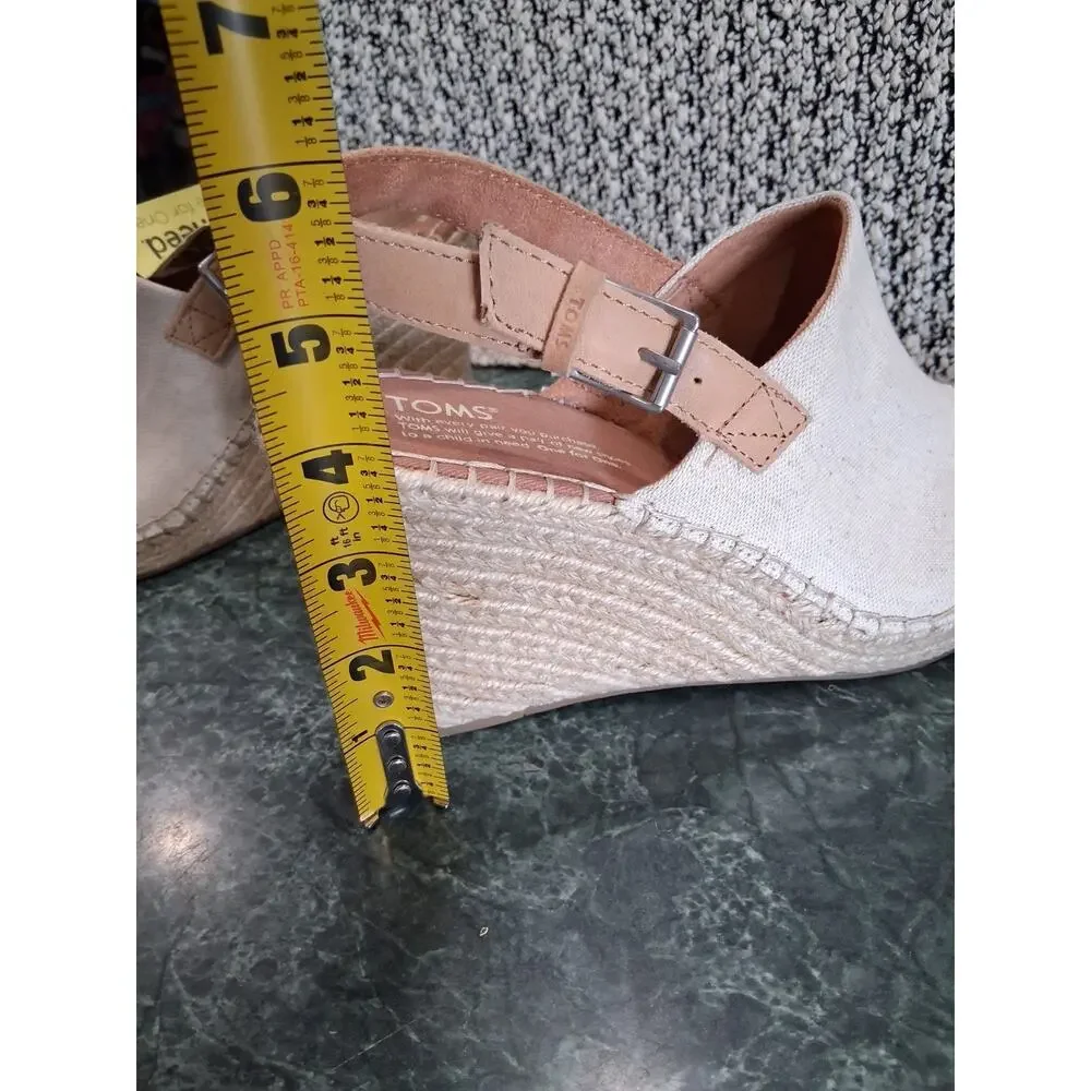 Women's Toms Monica Slingback Wedge SZ 9 Natural Hemp Leather Espadrille Boho
